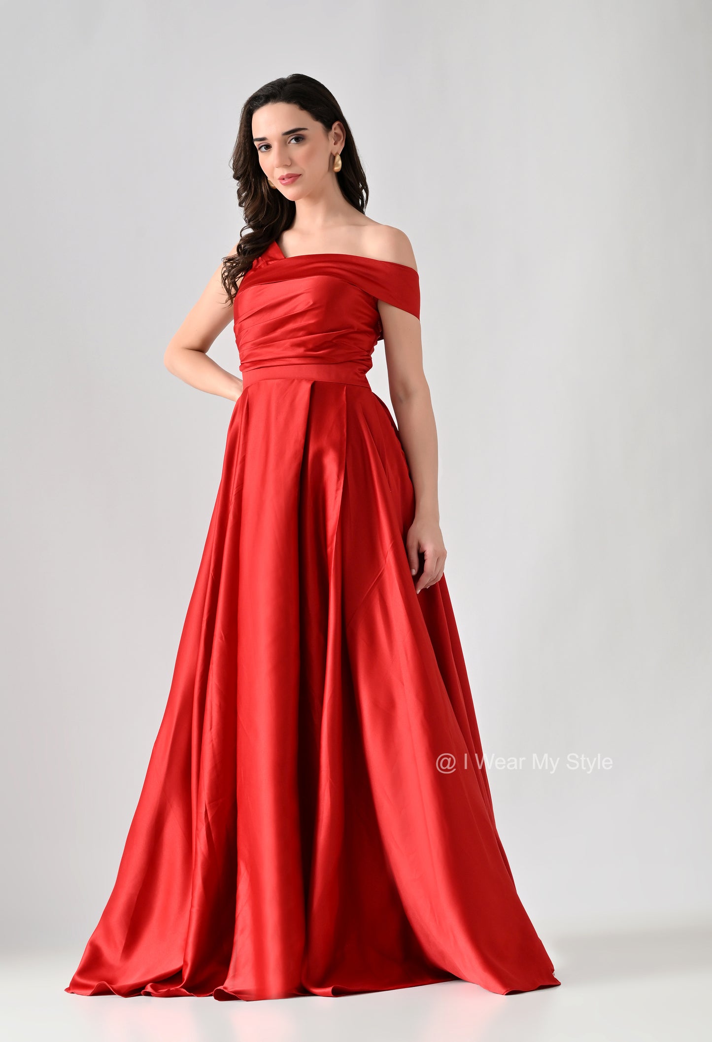 Magnolia Red Milano Satin Double Pleated Gown