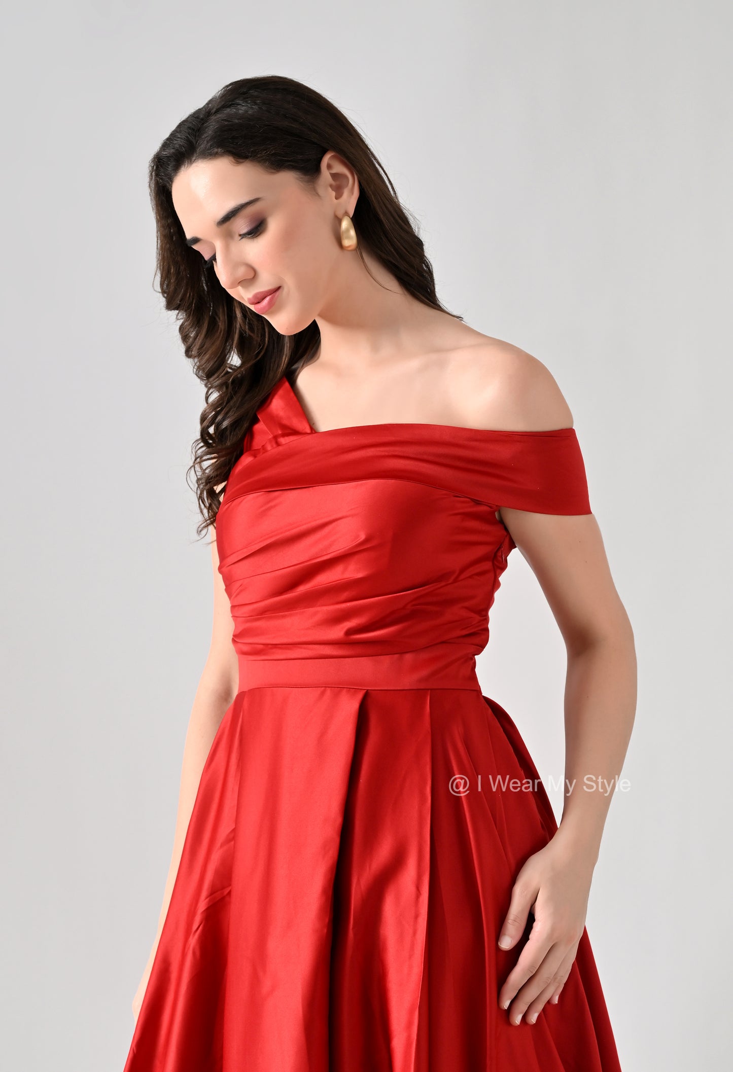 Magnolia Red Milano Satin Double Pleated Gown