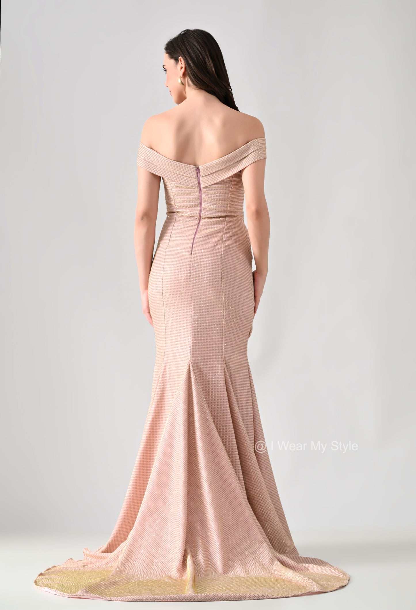 Premium Peach Sequinned Fishtail Formal Gown
