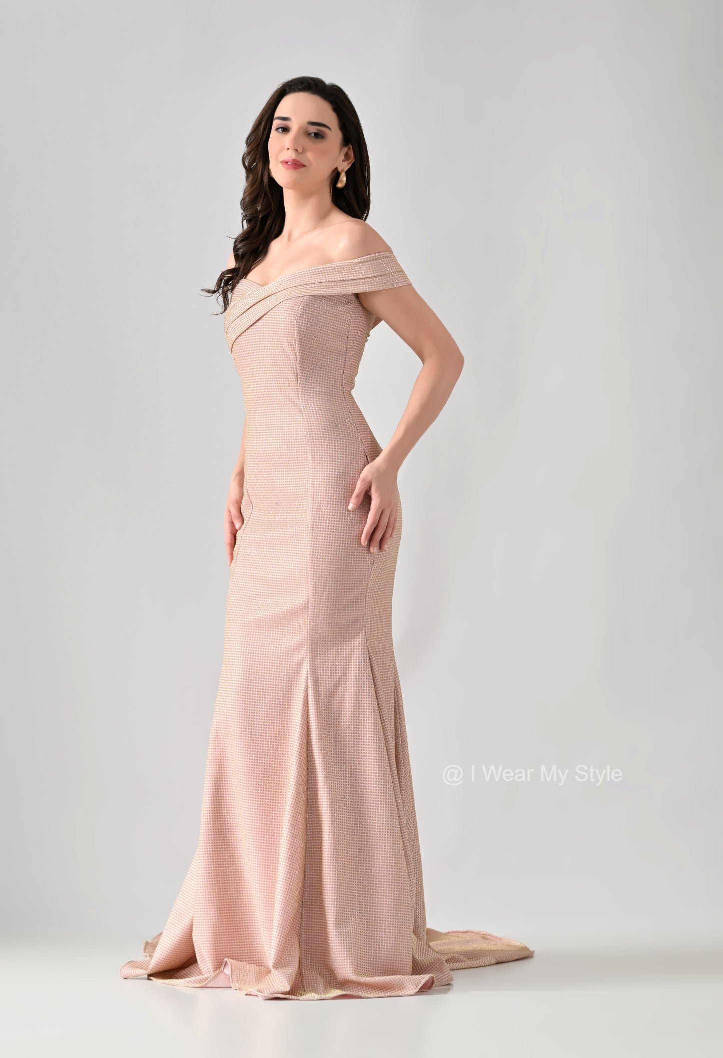 Premium Peach Sequinned Fishtail Formal Gown