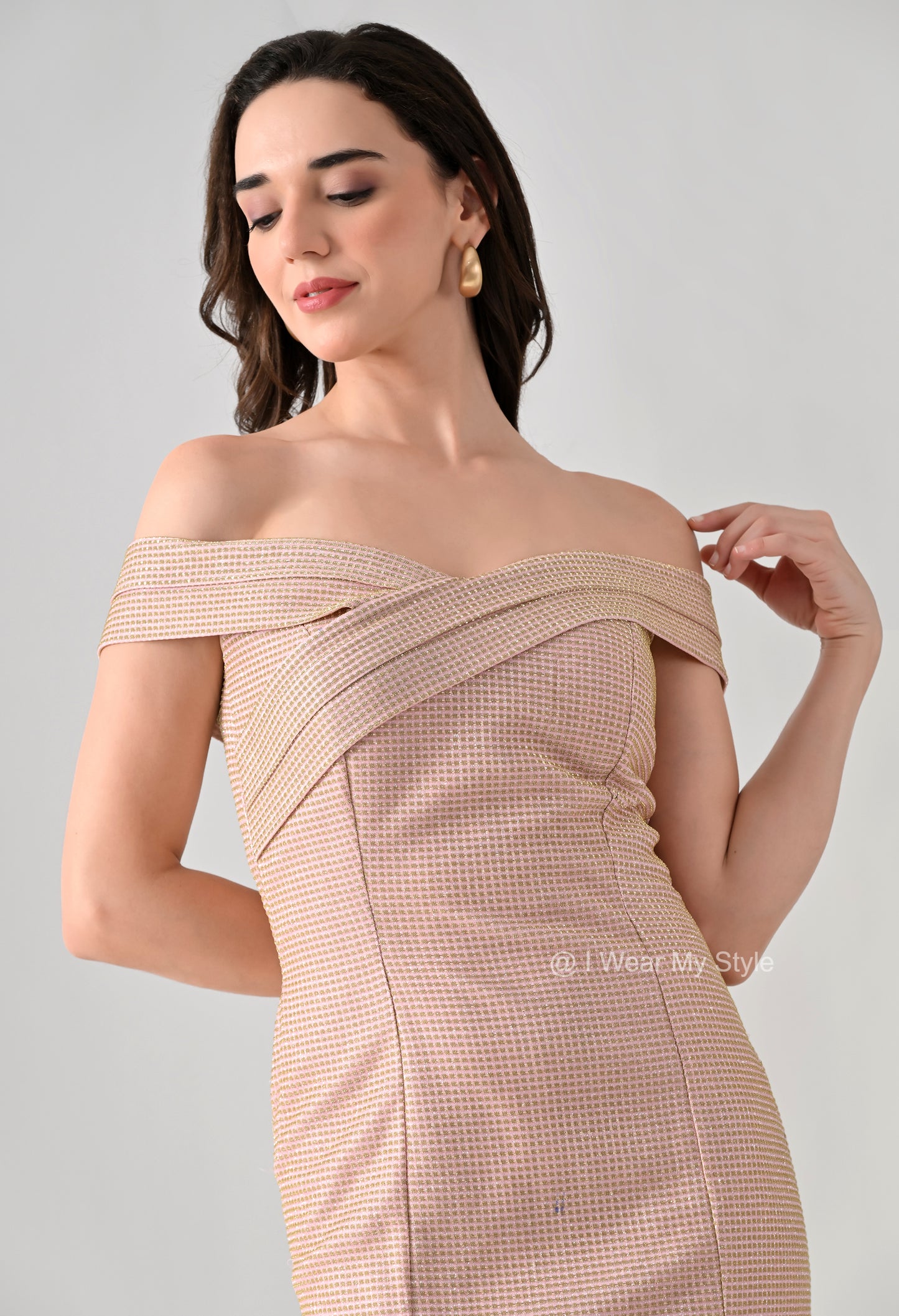 Premium Peach Sequinned Fishtail Formal Gown