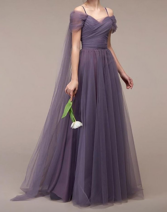 Mauve Net Double Draped Maxi Dress