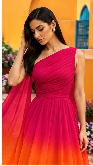 Pink and Orange Ombre Prewedding Mega trail Gown