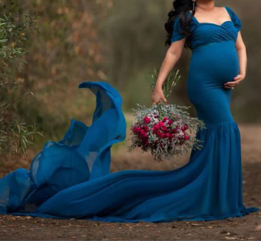 Teal Green Ruched Bodycon Maternity Photoshoot Gown