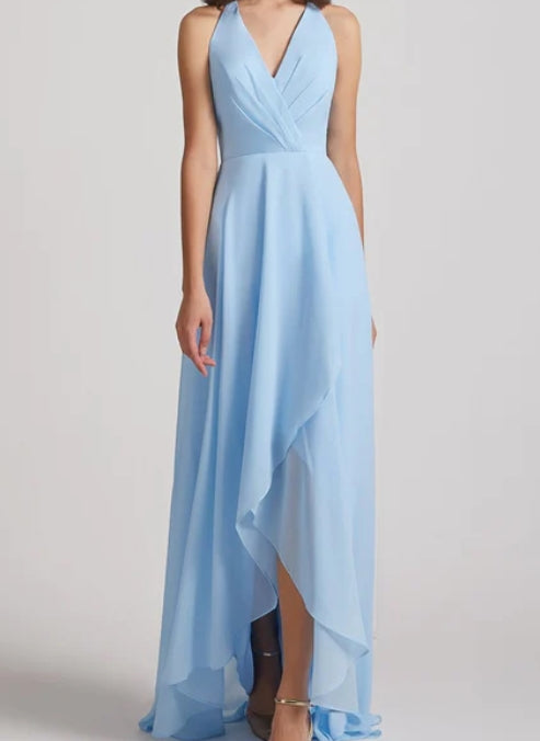Sky Blue Halter Neck High Low Maxi Dress