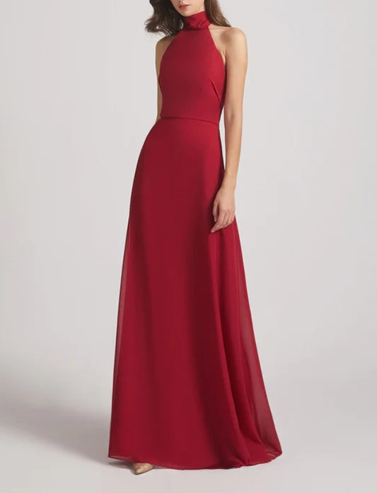 Maroon Red High Neck Halter Maxi Dress
