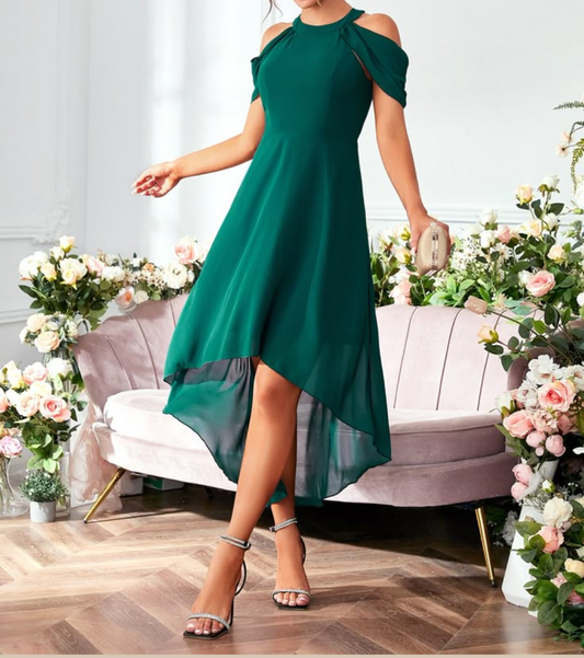 Green Cold shoulder Midi Dress