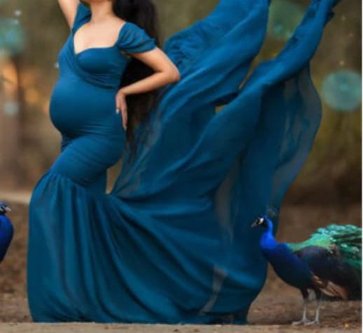Teal Green Ruched Bodycon Maternity Photoshoot Gown