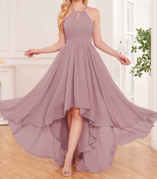 Dusty Pink Asymmetrical Bridesmaid Dress