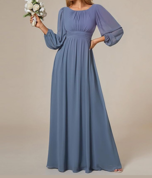 Dusty Blue Full Sleeves Bridesmaid Dress