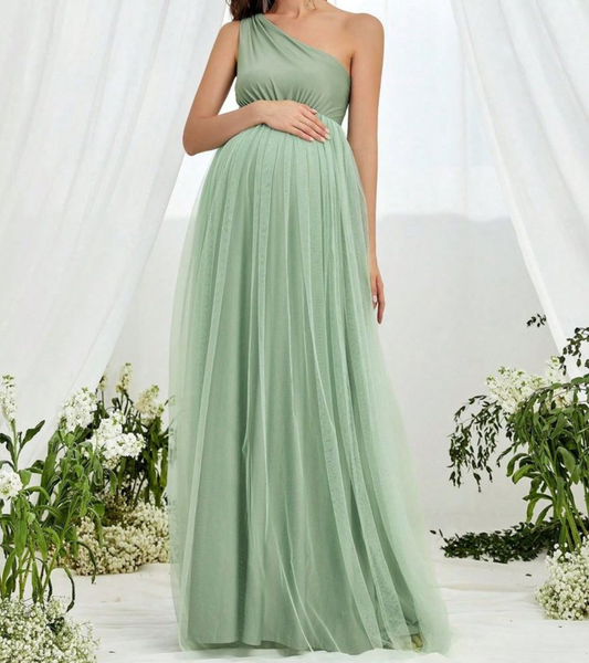 Mint Green Lycra and Net Maternity Wear Dress