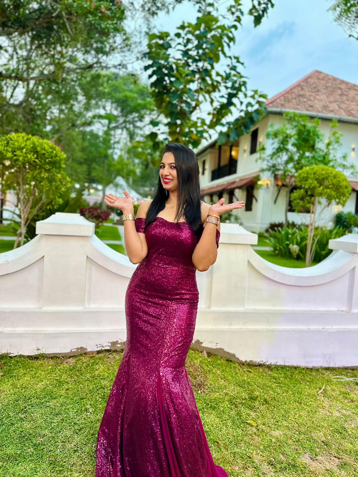 Burgundy Sequins Fishtail Cut Party Wear Gown with Cancan