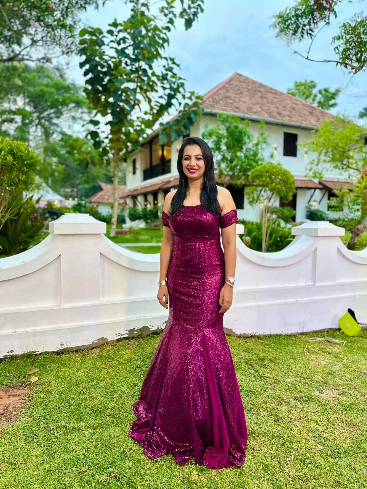 Burgundy Sequins Fishtail Cut Party Wear Gown with Cancan