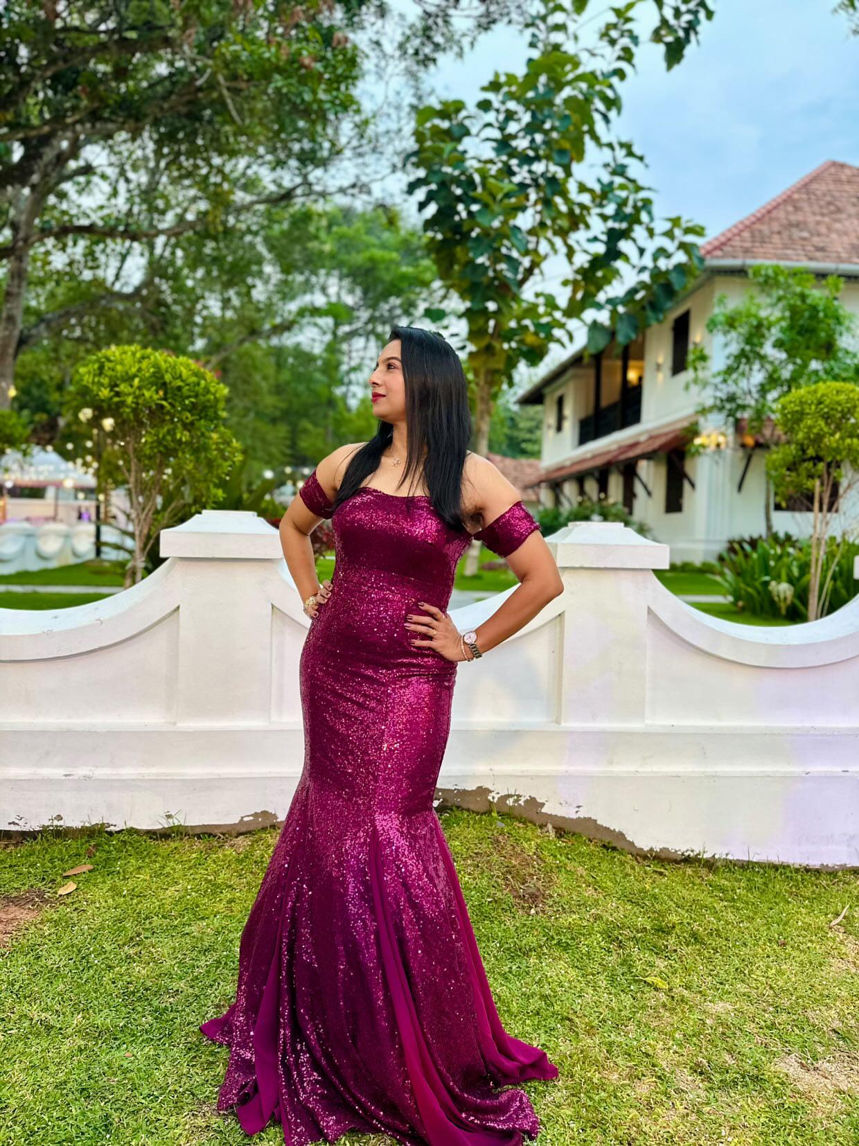 Burgundy Sequins Fishtail Cut Party Wear Gown with Cancan