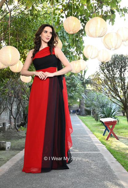 Ladybird Red and Black Ombre Detachable Trail Prewedding Gown