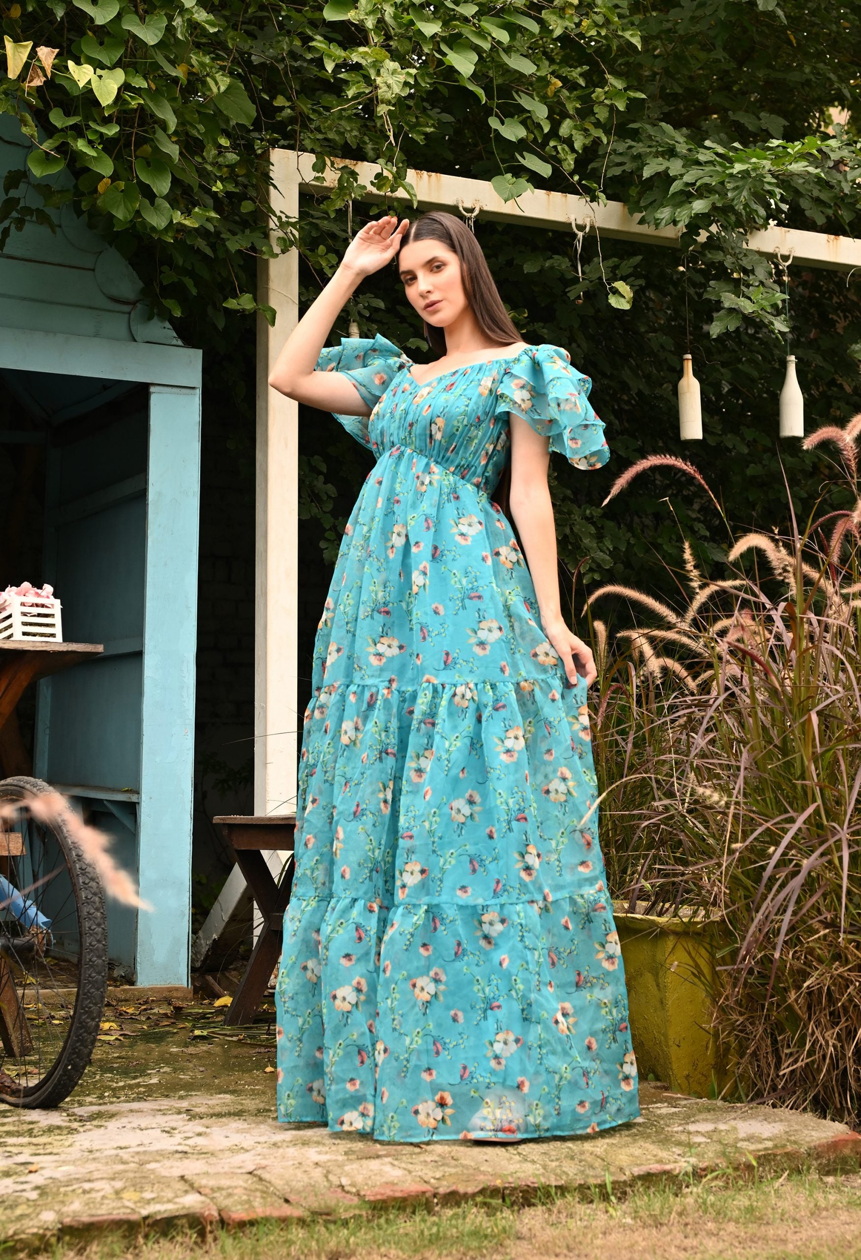 Elope Floral Organza Ruffled Sleeved Dress – iwearmystyle Elope Floral Organza Ruffled Sleeved Dress – iwearmystyle
