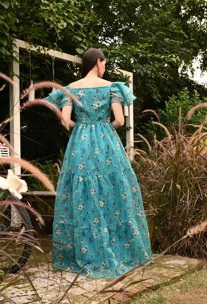 Elope Floral Organza Ruffled Sleeved Dress