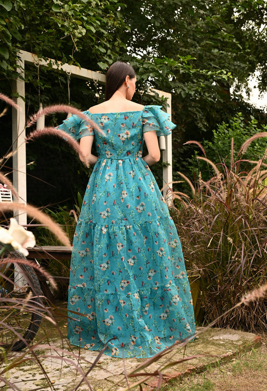 Elope Floral Organza Ruffled Sleeved Dress
