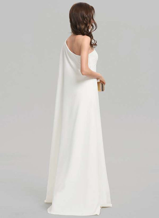 White Lycra and Georgette Shoulder Trail Occasion Wear Gown