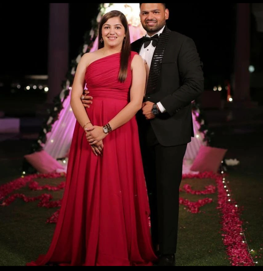 Cherry Red Floor Length One Shoulder Maxi Dress