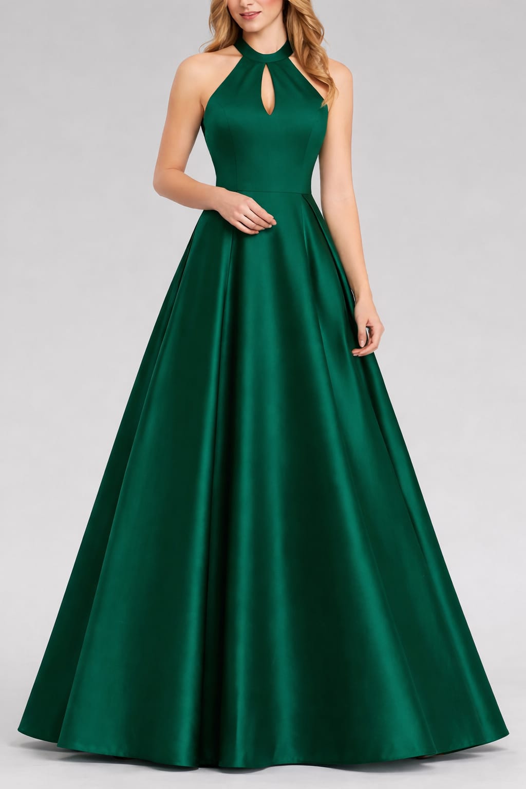 Bottle Green Satin Exclusive Ball Gown with Halter neck