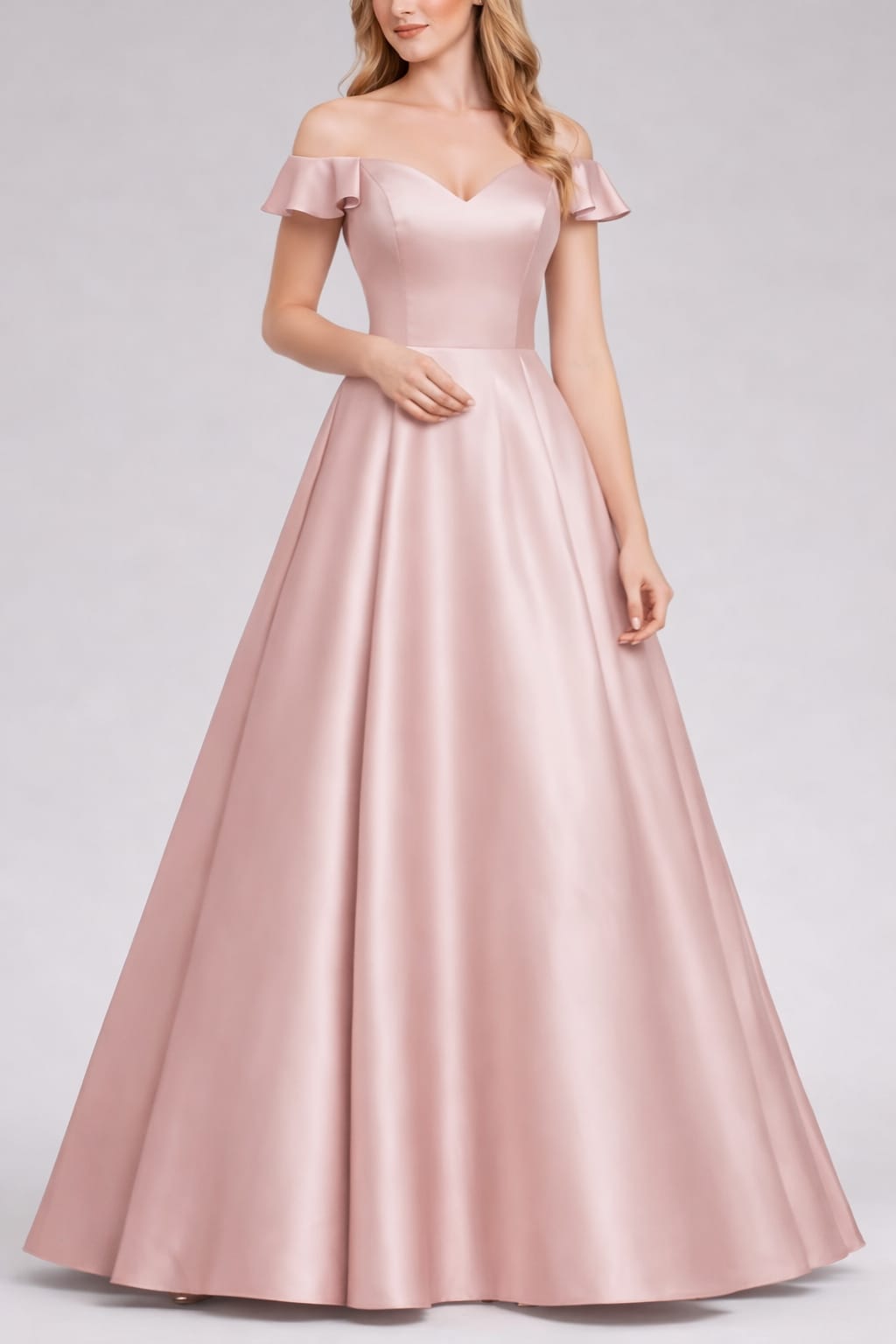 Champagne Pink Satin Sweetheart Neck Ballgown with Flutter Sleeves (IWMS Exclusive)