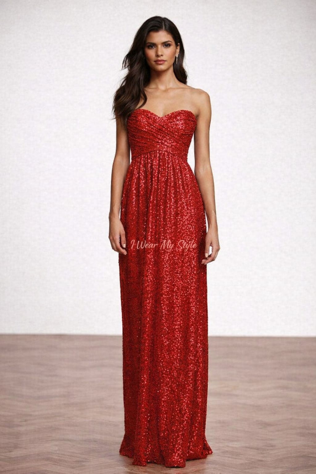 Red Sequins Sweetheart Neck Sequins Party Wear Maxi Dress