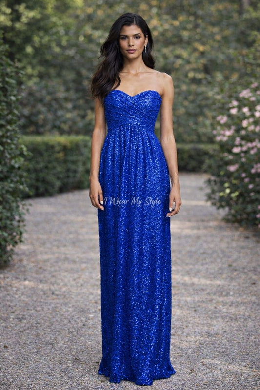Royal Blue Sequins Sweetheart Neck Sequins Party Wear Maxi Dress