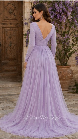 Lilac Georgette and Lycra Maternity Maxi Dress