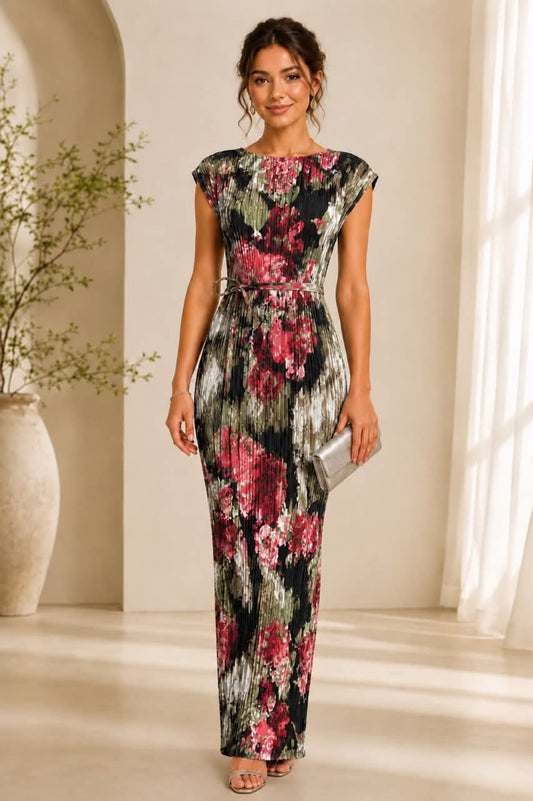 Midnight Rose Pleated Maxi Dress