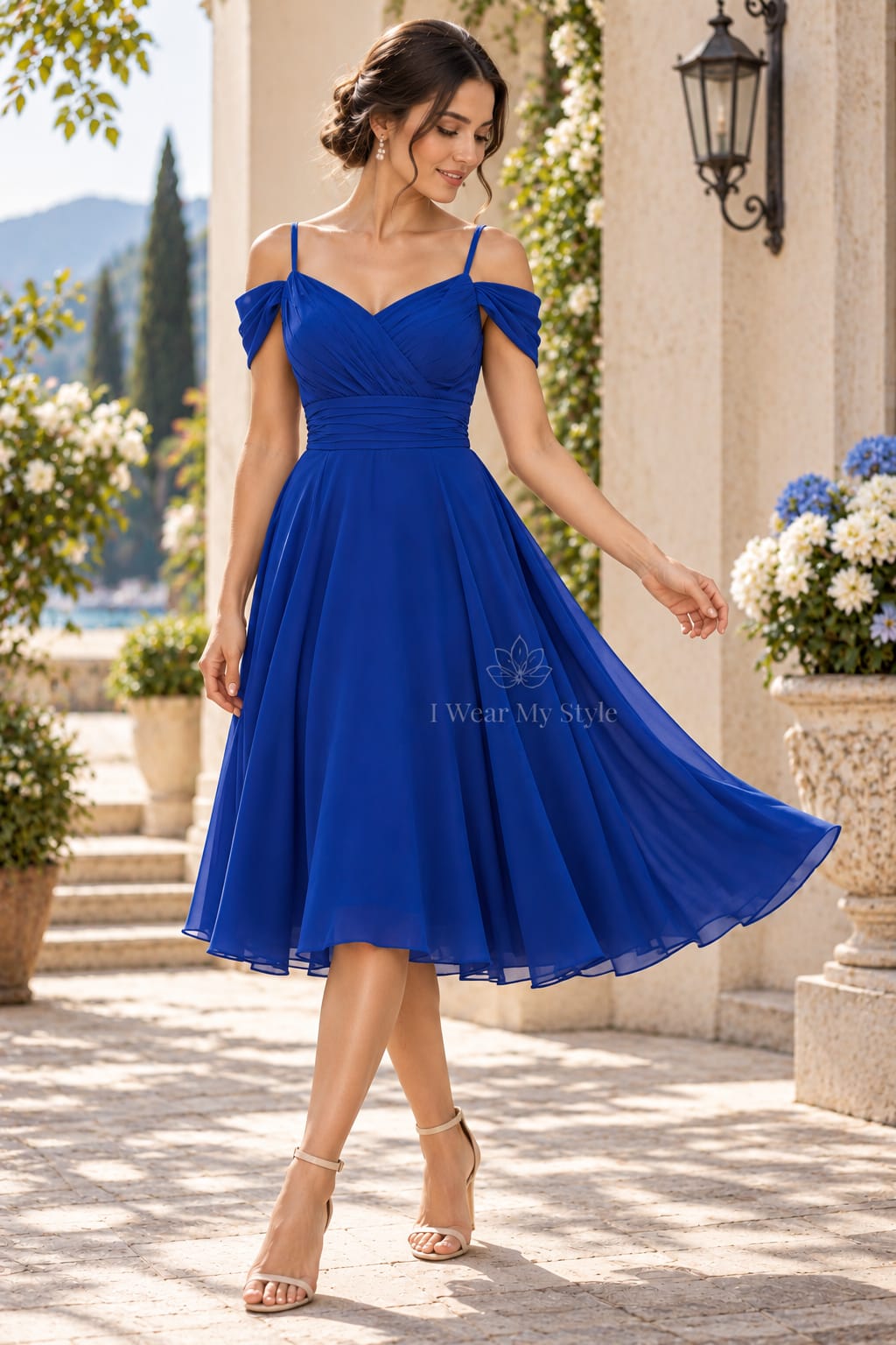Royal Blue Off Shoulder Summer Fiesta Midi Dress