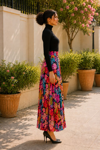 Tropical Bloom A-Line Maxi Skirt