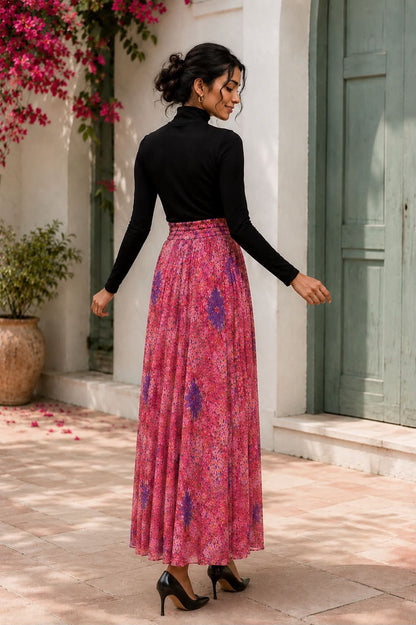 Rosé Petal Printed Maxi Skirt