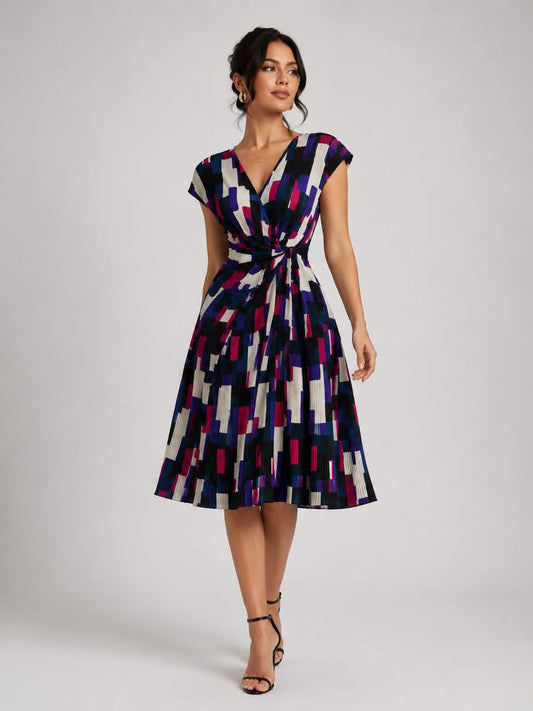 Geometric Pleated Midi Dress