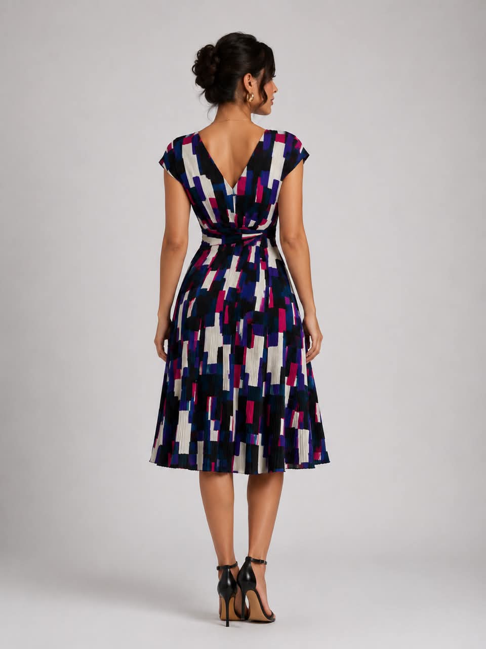 Geometric Pleated Midi Dress