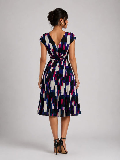 Geometric Pleated Midi Dress