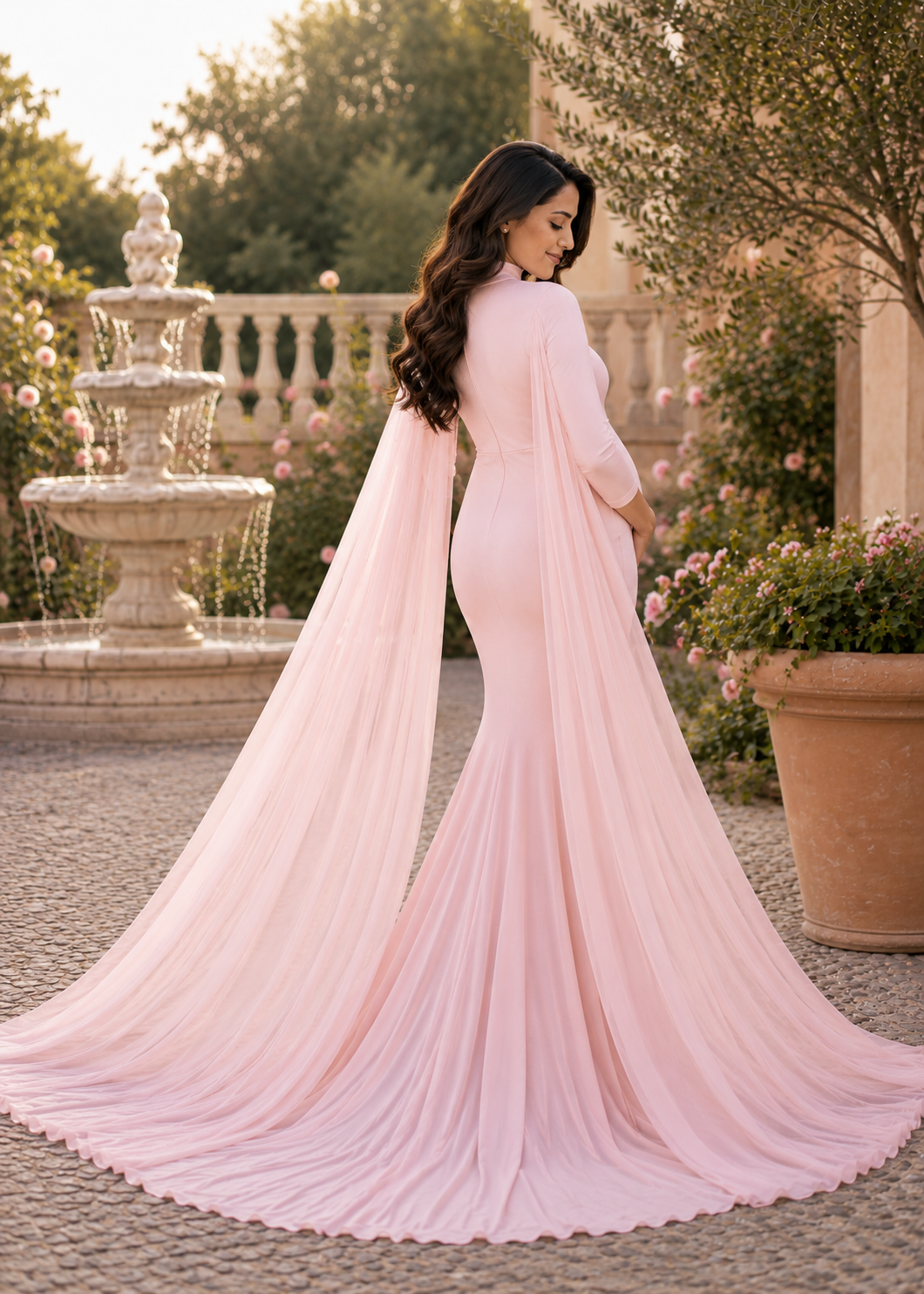Blush Pink Maternity Gown with Cape