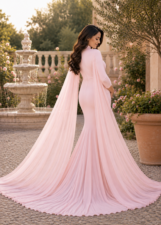 Blush Pink Maternity Gown with Cape
