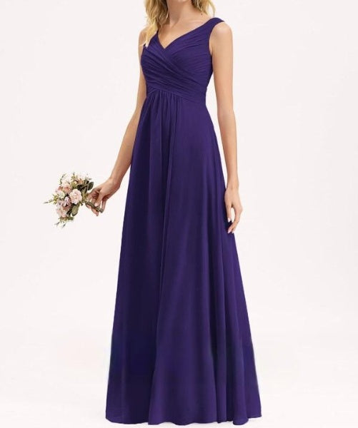 Purple V Neck Draped Maxi Dress