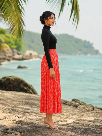 Vibrant coral abstract geometric print