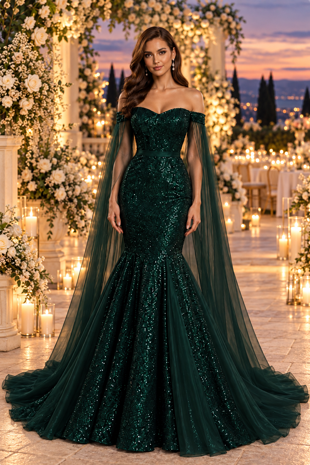 Bottle Green Sequins Pageant/Prewedding Grand Gown