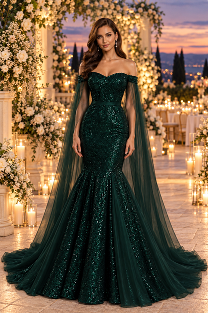 Bottle Green Sequins Pageant/Prewedding Grand Gown