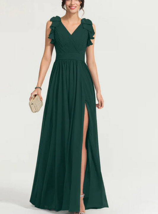 Bottle green Ruffled Sleeves Dress