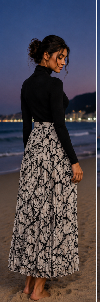 Monochrome Abstract Pleated Maxi Skirt