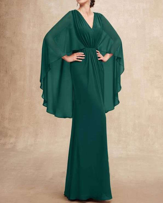 Bottle Green Pleated Flared Sleeves Maxi Dress