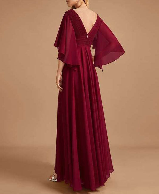 Maroon Bridesmaid Dress With Ruffles