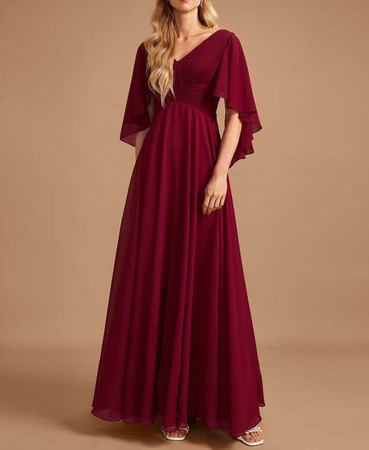 Maroon Bridesmaid Dress With Ruffles