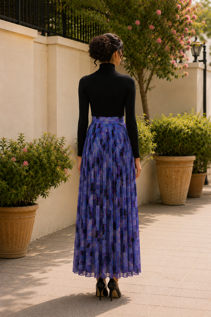 Midnight Mosaic Pleated Maxi Skirt