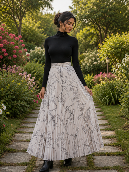 Whisper Bloom Pleated Maxi Skirt