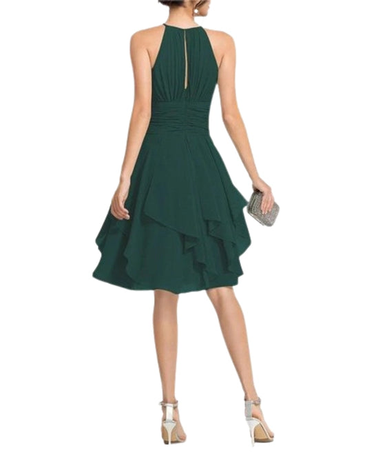Green Midi Halter Neck Ruffles Dress
